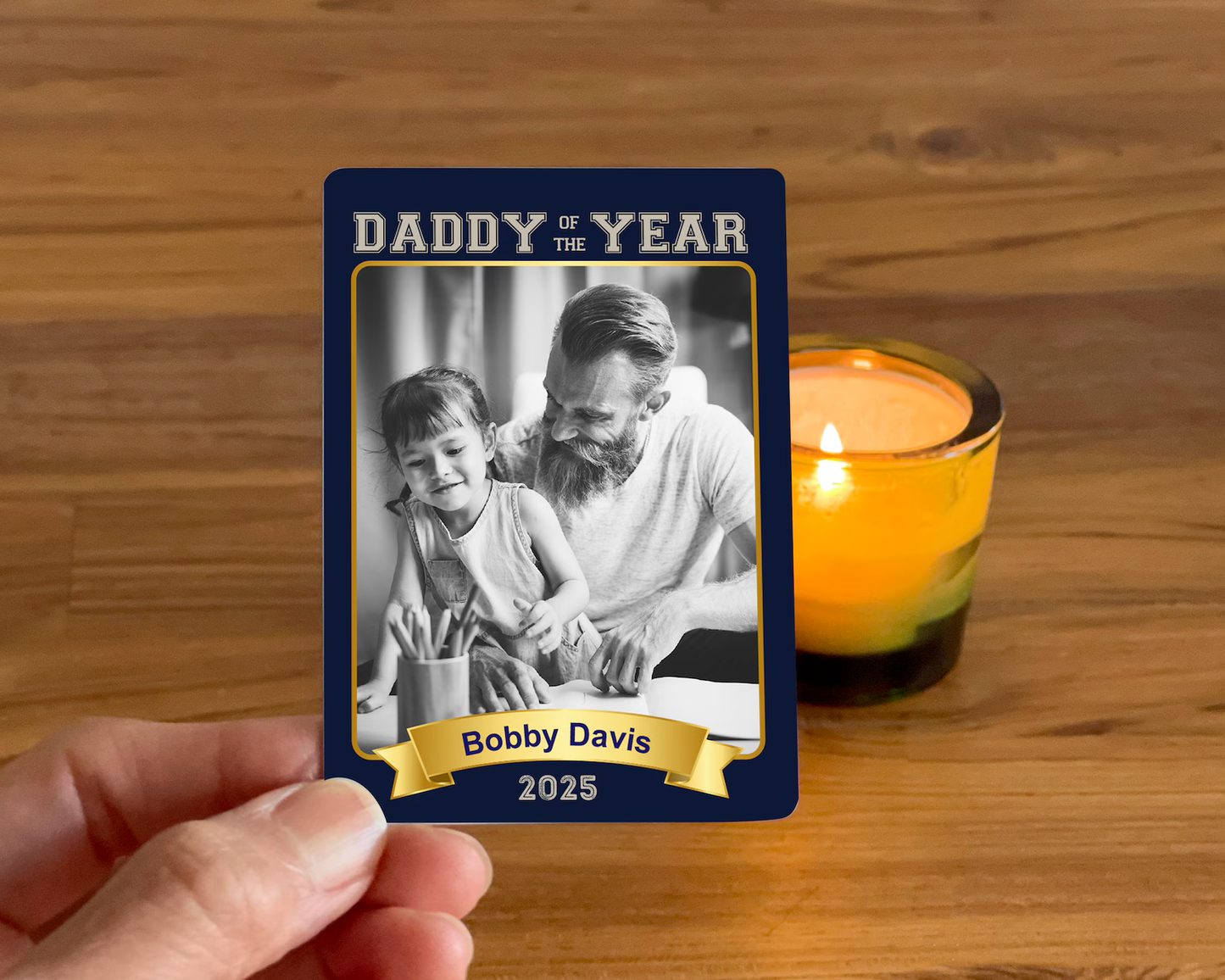 Personalized Daddy of the Year Metal Basketball Trading Card